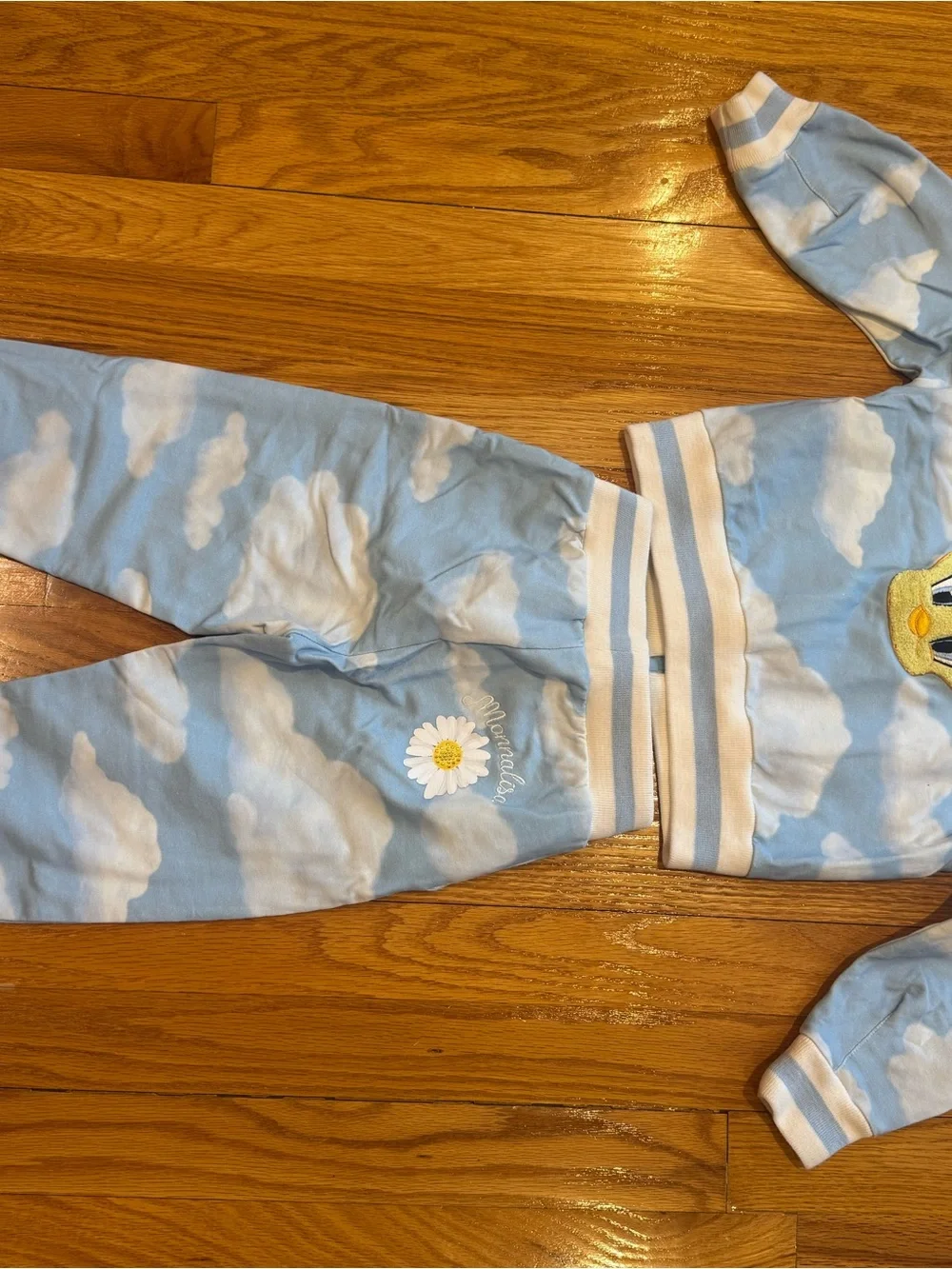 MonnaLisa Light Blue and White Cloud-Print Kids Pajama Set